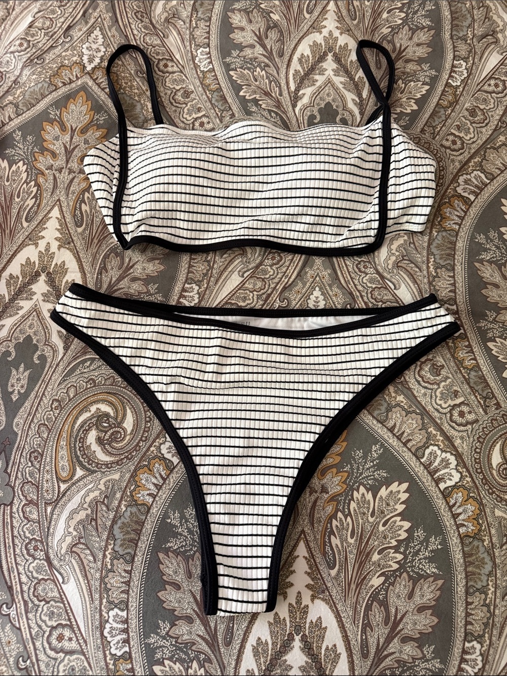 Striped Black-Trim Two-Piece Bikini Size XL